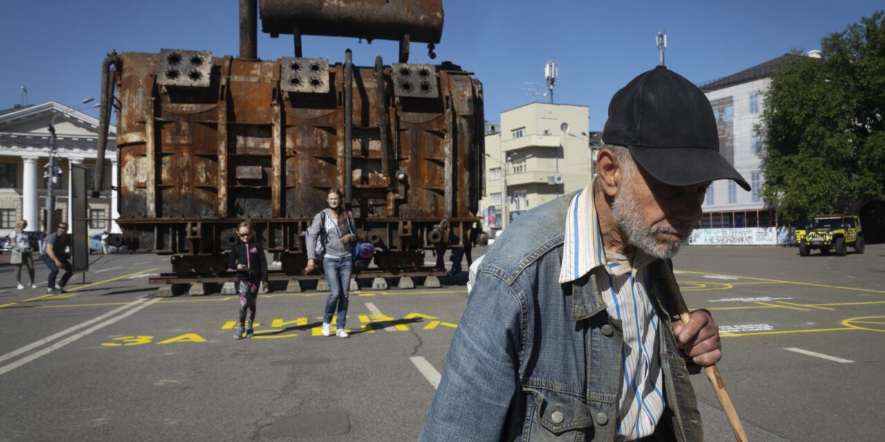 A charred transformer on a Kyiv square makes for an unusual Ukraine war exhibit