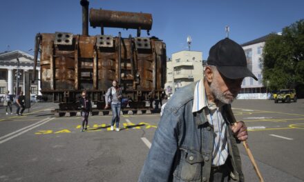 A charred transformer on a Kyiv square makes for an unusual Ukraine war exhibit